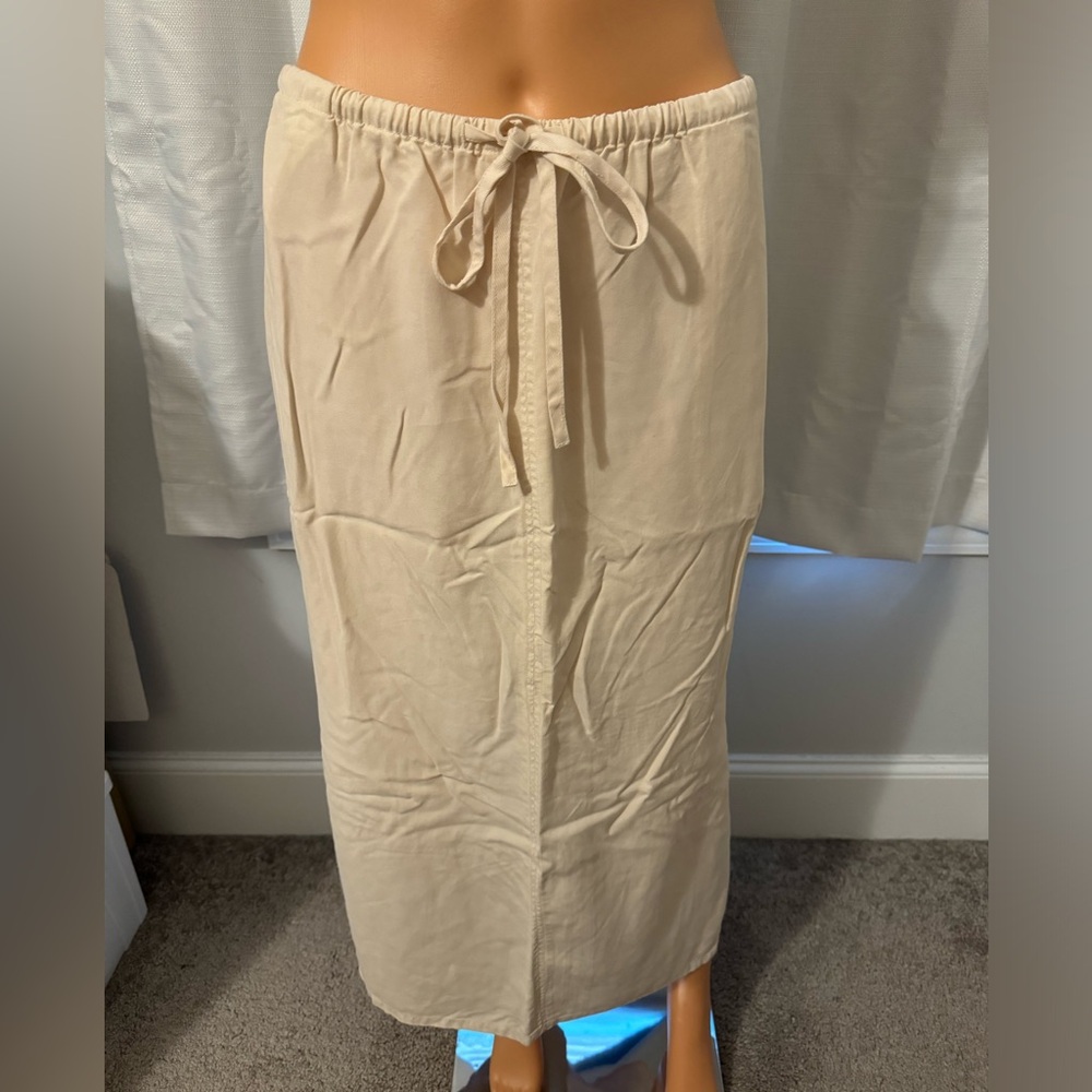 Pretty Cloth & Stone size L beige drawstring maxi skirt slits Anthropologie new